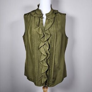 Talbots 100% Silk Top Womens 12 Ruffle Sleeveless Natural Office Lightweight